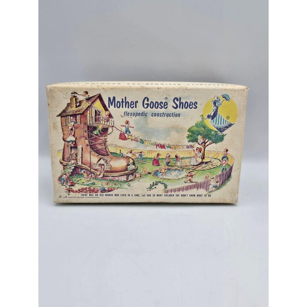 Mother Goose Shoes Vintage 1954 Empty Box Kids‎ Multicolor Good Mid-Century Shoe